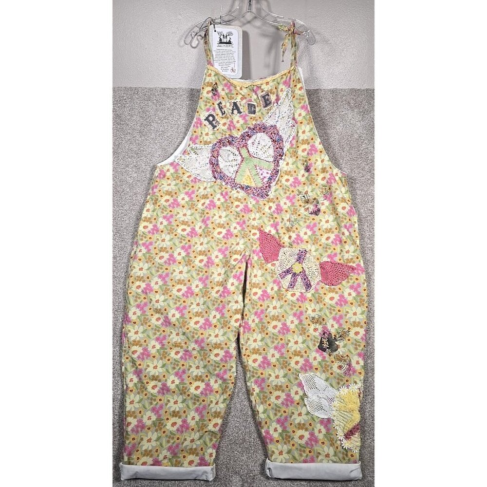 OOAK Magnolia Boho Overalls Jumper Loose Indie Custom Upcycle Peace Floral XL